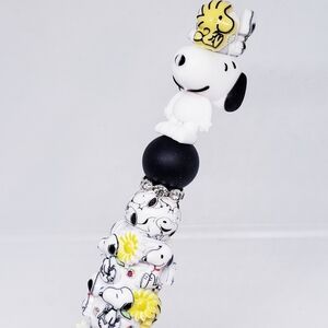 Handmade Rhinestone 3D Snoopy Woodstock Beaded Silicone Focal Bead Pen